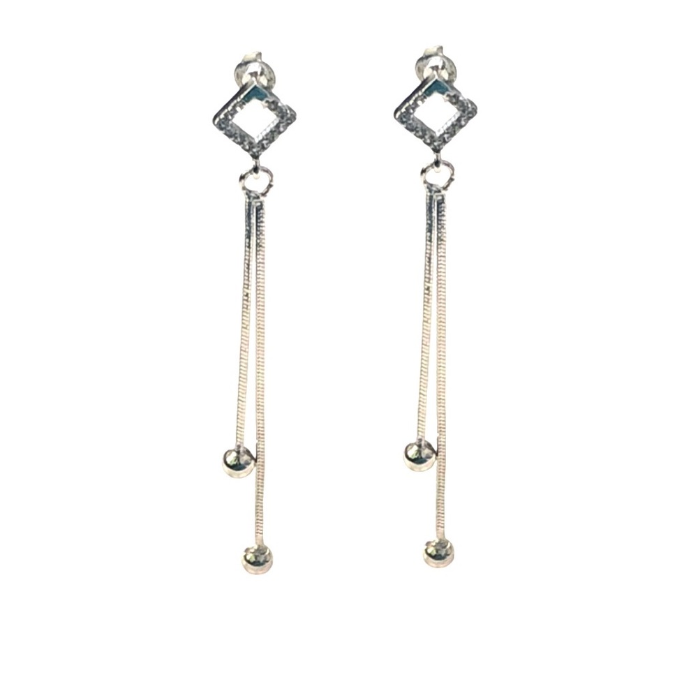 Cubic Zirconia Diamond Dangling Chain Earrings